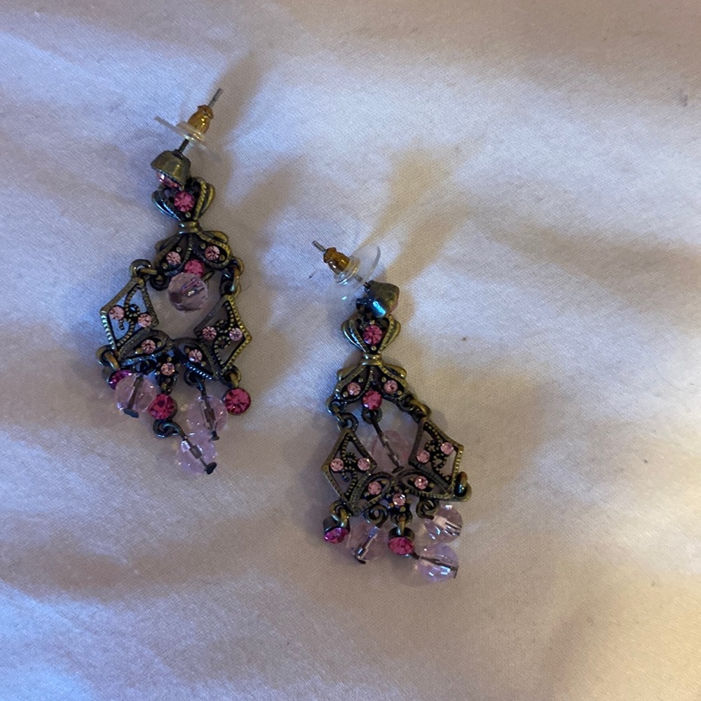 Beautiful chandelier earrings with pink beading